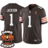 Browns #1 Michael Jackson DAWG POUND Dog Head logo Jersey -Brown