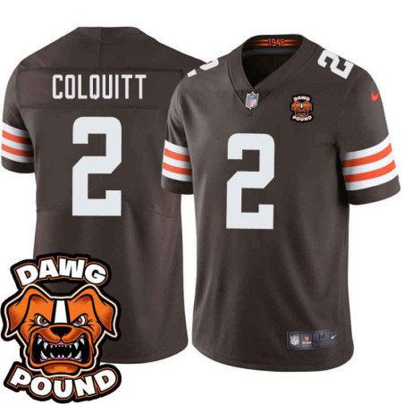 Browns #2 Dustin Colquitt DAWG POUND Dog Head logo Jersey -Brown