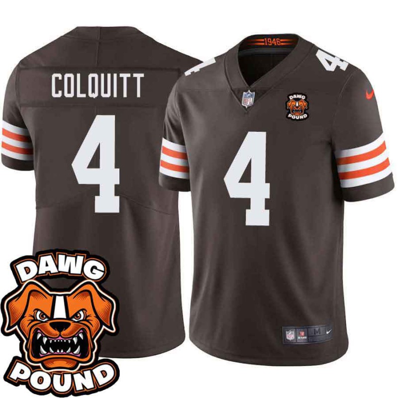 Browns #4 Britton Colquitt DAWG POUND Dog Head logo Jersey -Brown