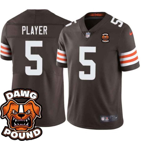 Browns #5 Scott Player DAWG POUND Dog Head logo Jersey -Brown