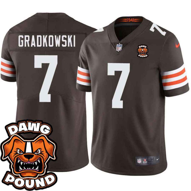 Browns #7 Bruce Gradkowski DAWG POUND Dog Head logo Jersey -Brown