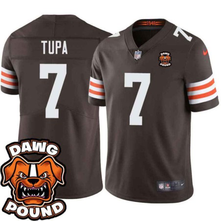 Browns #7 Tom Tupa DAWG POUND Dog Head logo Jersey -Brown