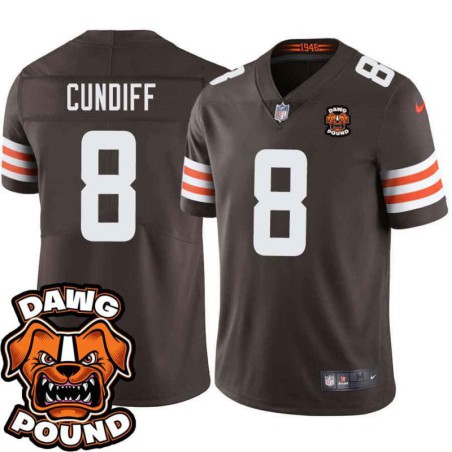 Browns #8 Billy Cundiff DAWG POUND Dog Head logo Jersey -Brown