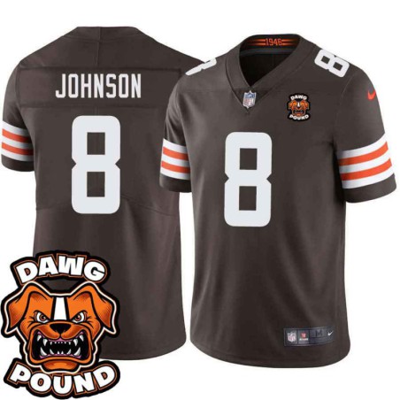 Browns #8 Josh Johnson DAWG POUND Dog Head logo Jersey -Brown