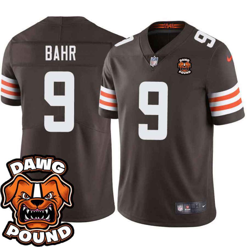 Browns #9 Matt Bahr DAWG POUND Dog Head logo Jersey -Brown