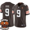 Browns #9 Charlie Frye DAWG POUND Dog Head logo Jersey -Brown