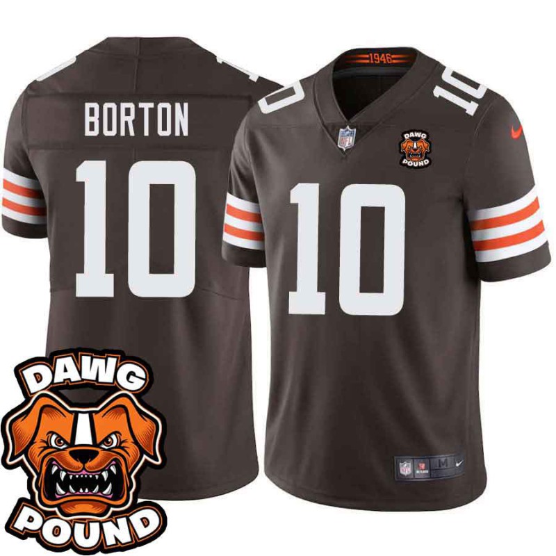 Browns #10 John Borton DAWG POUND Dog Head logo Jersey -Brown