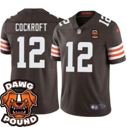 Browns #12 Don Cockroft DAWG POUND Dog Head logo Jersey -Brown