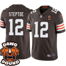 Browns #12 Syndric Steptoe DAWG POUND Dog Head logo Jersey -Brown