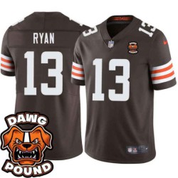 Browns #13 Frank Ryan DAWG POUND Dog Head logo Jersey -Brown