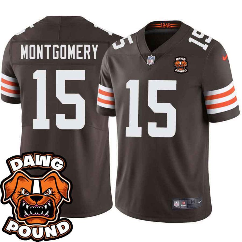 Browns #15 D.J. Montgomery DAWG POUND Dog Head logo Jersey -Brown