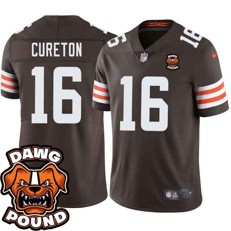 Browns #16 Will Cureton DAWG POUND Dog Head logo Jersey -Brown