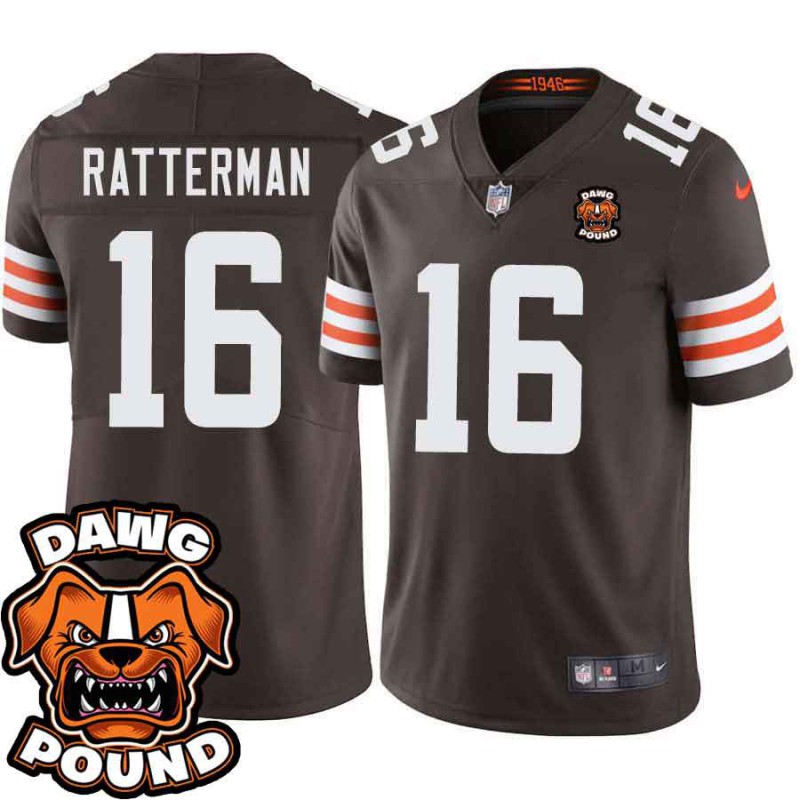 Browns #16 George Ratterman DAWG POUND Dog Head logo Jersey -Brown