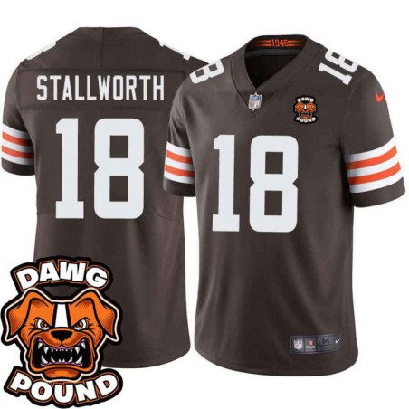 Browns #18 Donte' Stallworth DAWG POUND Dog Head logo Jersey -Brown