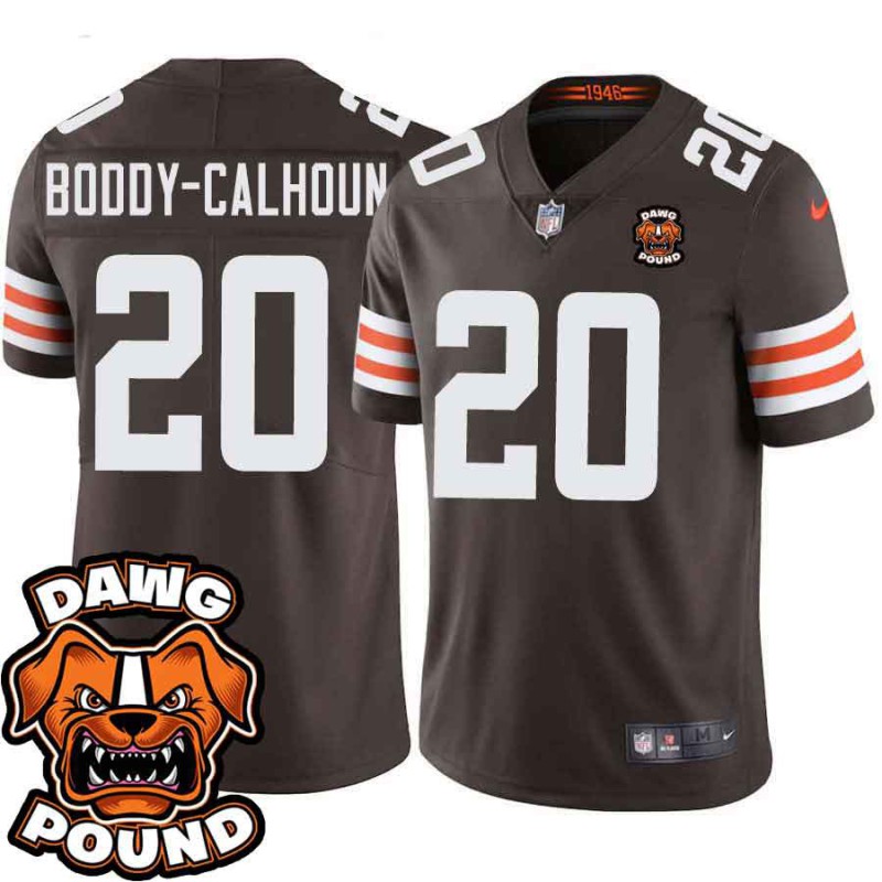 Browns #20 Briean Boddy-Calhoun DAWG POUND Dog Head logo Jersey -Brown