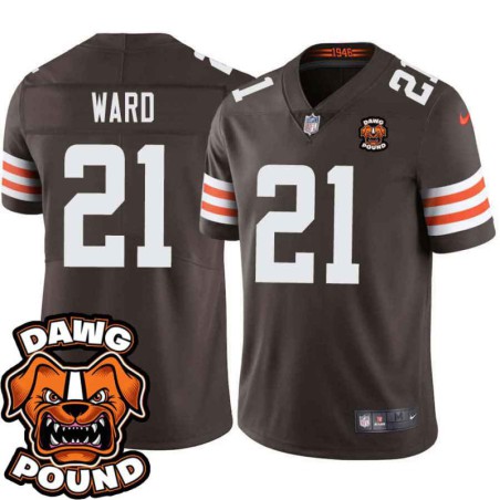 Browns #21 Denzel Ward DAWG POUND Dog Head logo Jersey -Brown