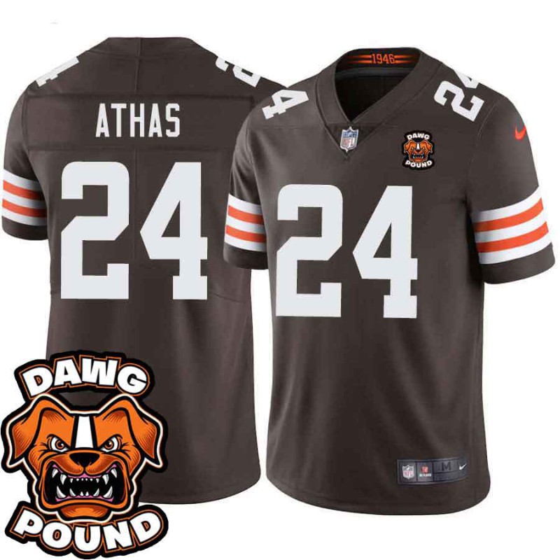 Browns #24 Pete Athas DAWG POUND Dog Head logo Jersey -Brown