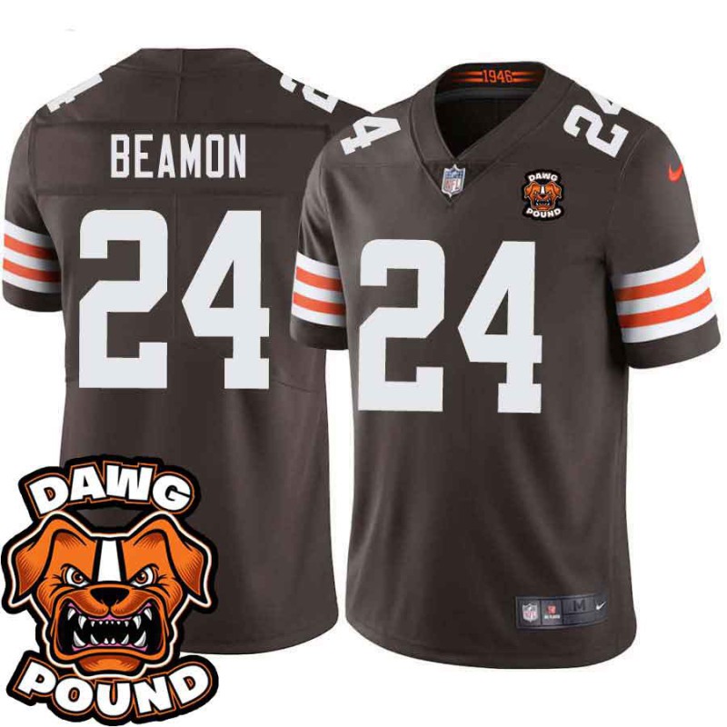 Browns #24 Autry Beamon DAWG POUND Dog Head logo Jersey -Brown