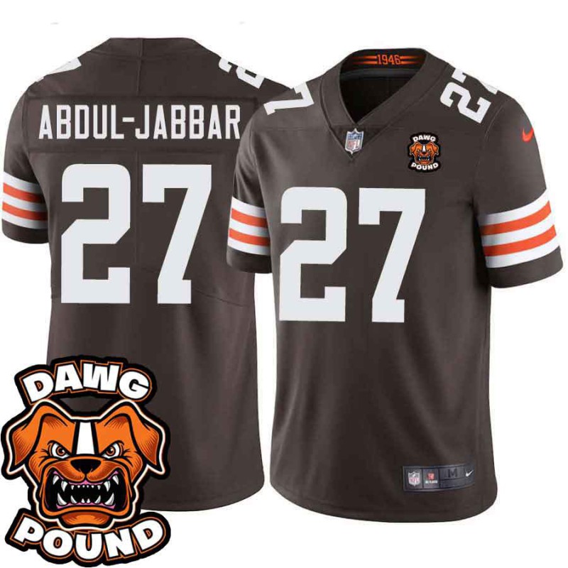 Browns #27 Karim Abdul-Jabbar DAWG POUND Dog Head logo Jersey -Brown