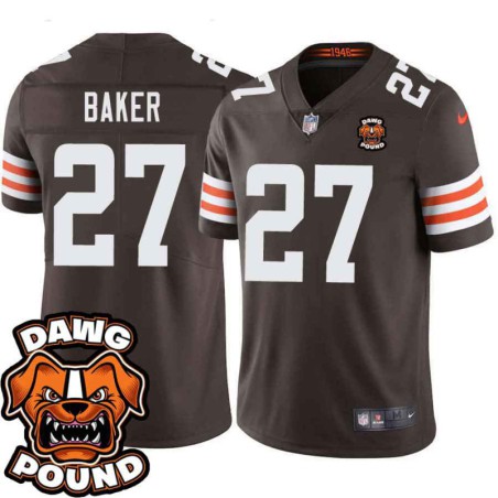 Browns #27 Edwin Baker DAWG POUND Dog Head logo Jersey -Brown