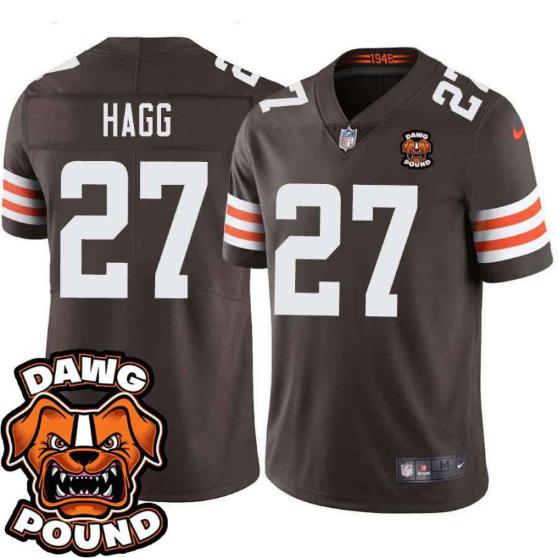 Browns #27 Eric Hagg DAWG POUND Dog Head logo Jersey -Brown