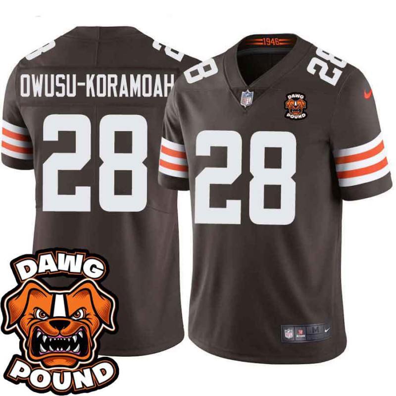 Browns #28 Jeremiah Owusu-Koramoah DAWG POUND Dog Head logo Jersey -Brown