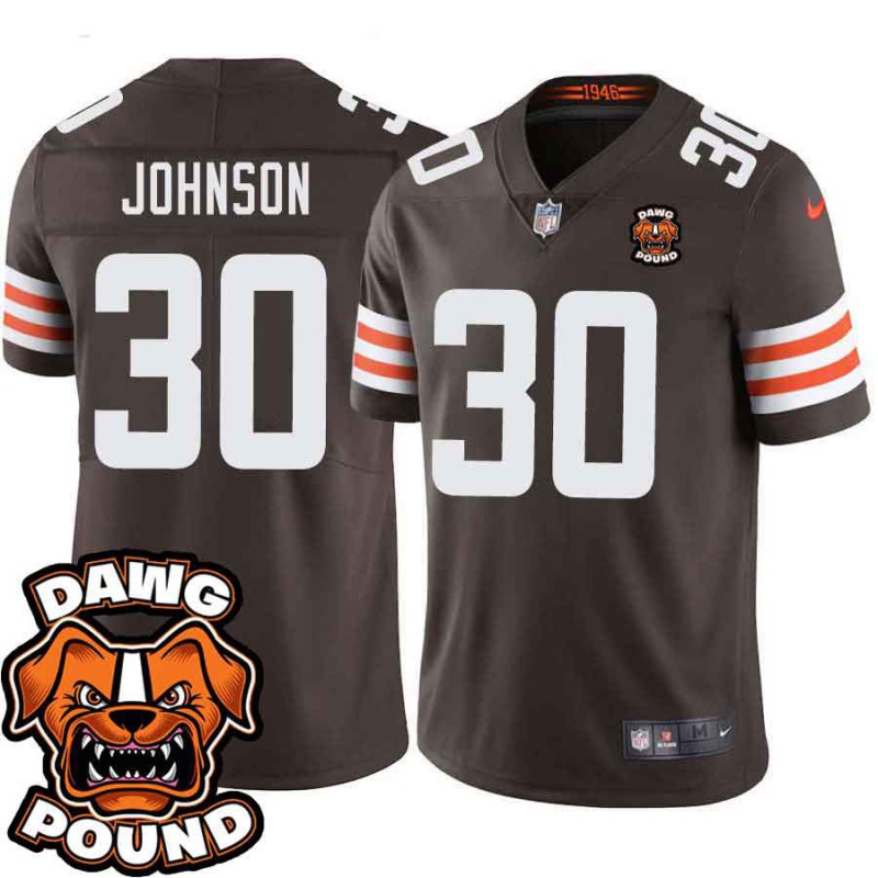 Browns #30 D'Ernest Johnson DAWG POUND Dog Head logo Jersey -Brown