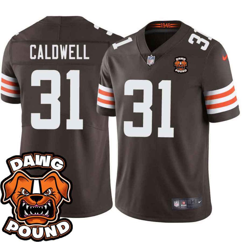 Browns #31 Trey Caldwell DAWG POUND Dog Head logo Jersey -Brown