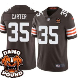 Browns #35 Dyshod Carter DAWG POUND Dog Head logo Jersey -Brown