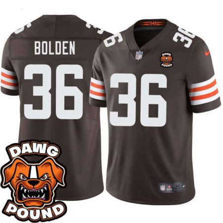 Browns #36 Bubba Bolden DAWG POUND Dog Head logo Jersey -Brown