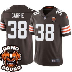 Browns #38 T.J. Carrie DAWG POUND Dog Head logo Jersey -Brown