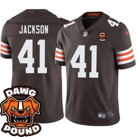 Browns #41 Alfred Jackson DAWG POUND Dog Head logo Jersey -Brown