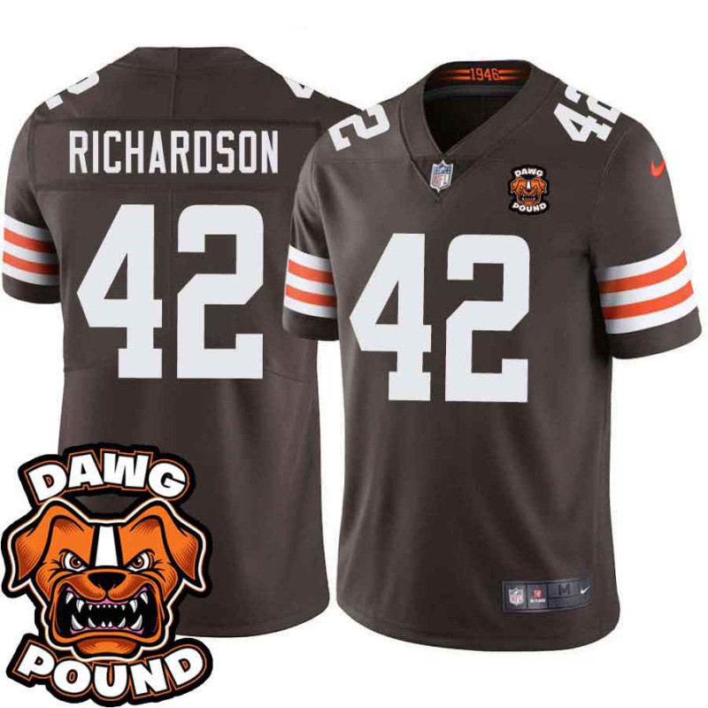 Browns #42 Gloster Richardson DAWG POUND Dog Head logo Jersey -Brown