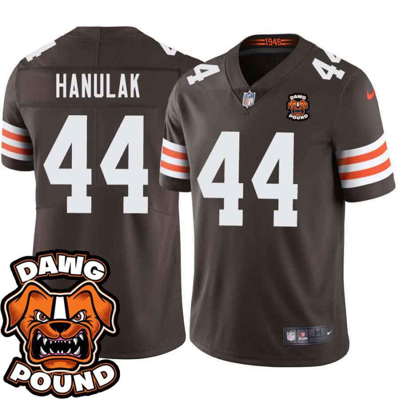 Browns #44 Chet Hanulak DAWG POUND Dog Head logo Jersey -Brown