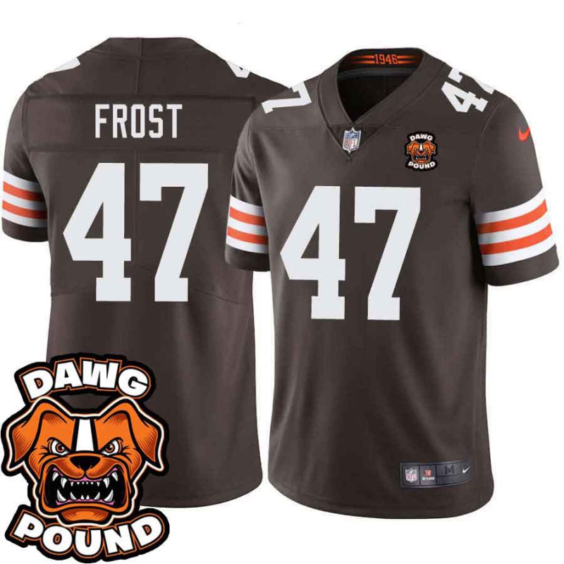 Browns #47 Scott Frost DAWG POUND Dog Head logo Jersey -Brown