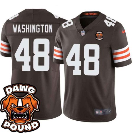 Browns #48 Brian Washington DAWG POUND Dog Head logo Jersey -Brown