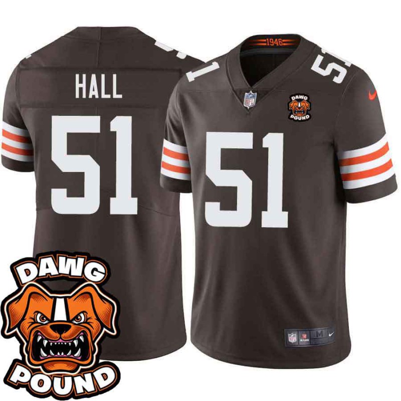 Browns #51 Alex Hall DAWG POUND Dog Head logo Jersey -Brown