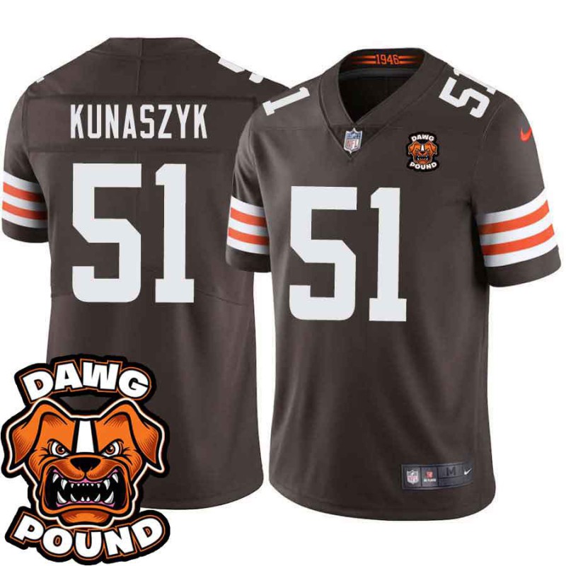 Browns #51 Jordan Kunaszyk DAWG POUND Dog Head logo Jersey -Brown