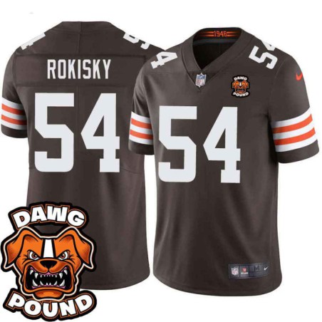 Browns #54 John Rokisky DAWG POUND Dog Head logo Jersey -Brown