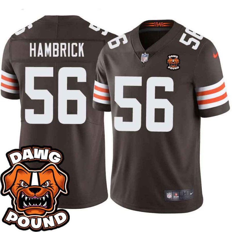 Browns #56 Darren Hambrick DAWG POUND Dog Head logo Jersey -Brown