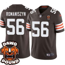 Browns #56 Jim Romaniszyn DAWG POUND Dog Head logo Jersey -Brown