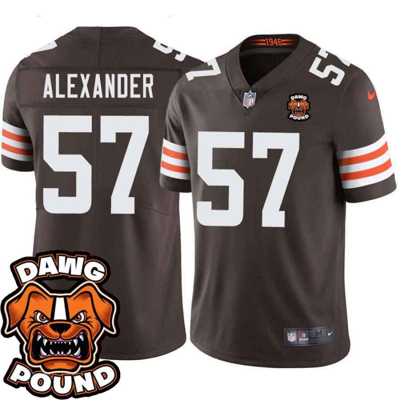 Browns #57 Eric Alexander DAWG POUND Dog Head logo Jersey -Brown