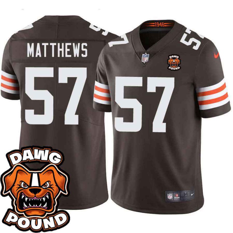 Browns #57 Clay Matthews DAWG POUND Dog Head logo Jersey -Brown