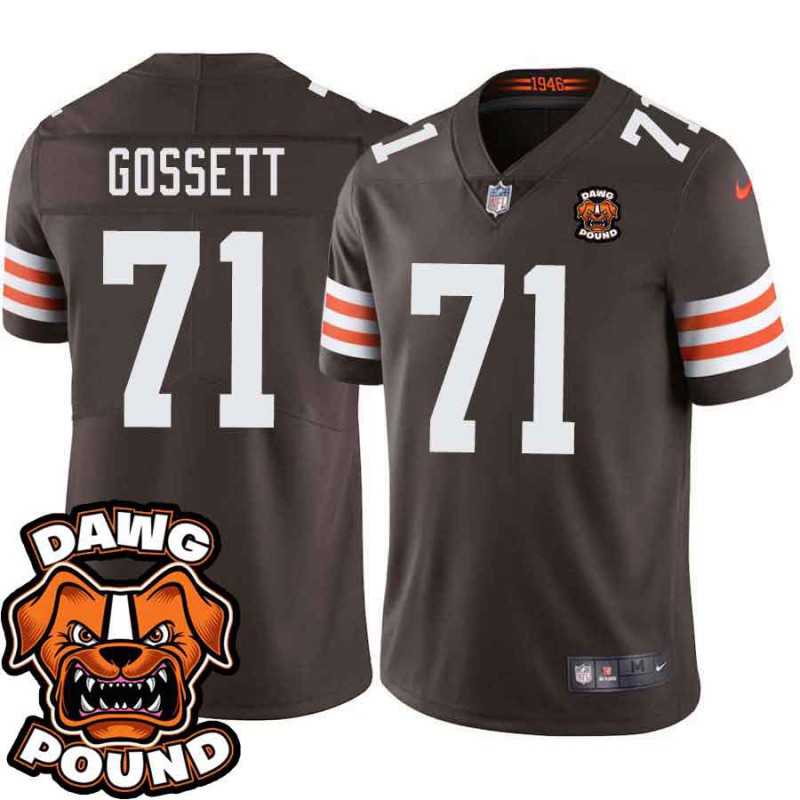 Browns #71 Colby Gossett DAWG POUND Dog Head logo Jersey -Brown