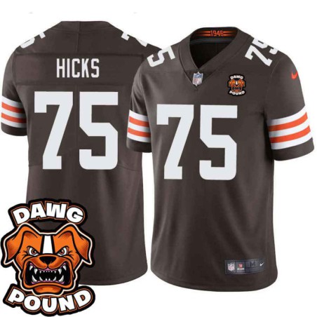 Browns #75 Artis Hicks DAWG POUND Dog Head logo Jersey -Brown