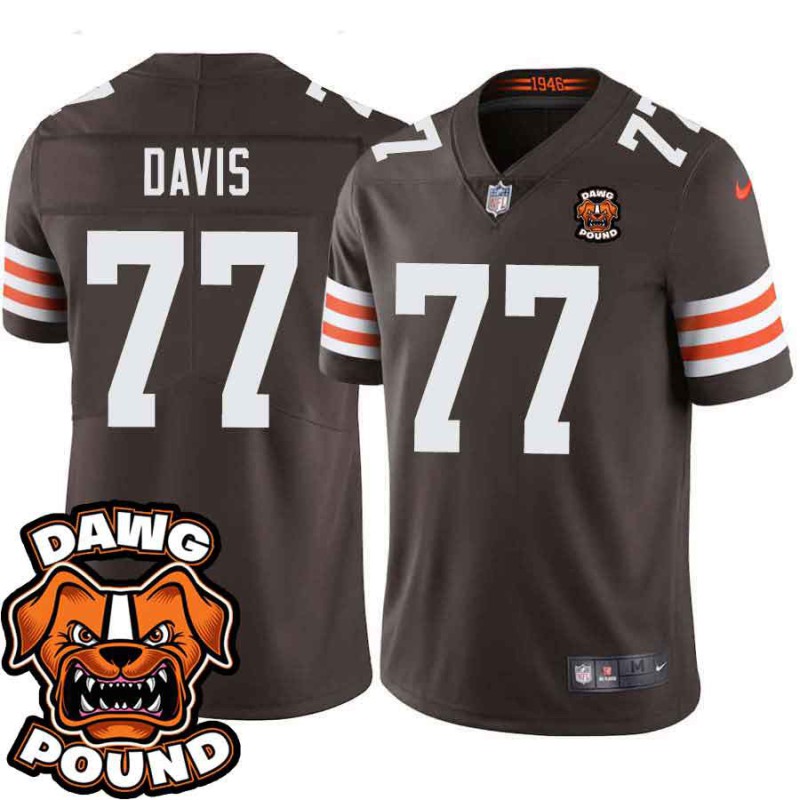 Browns #77 Willie Davis DAWG POUND Dog Head logo Jersey -Brown