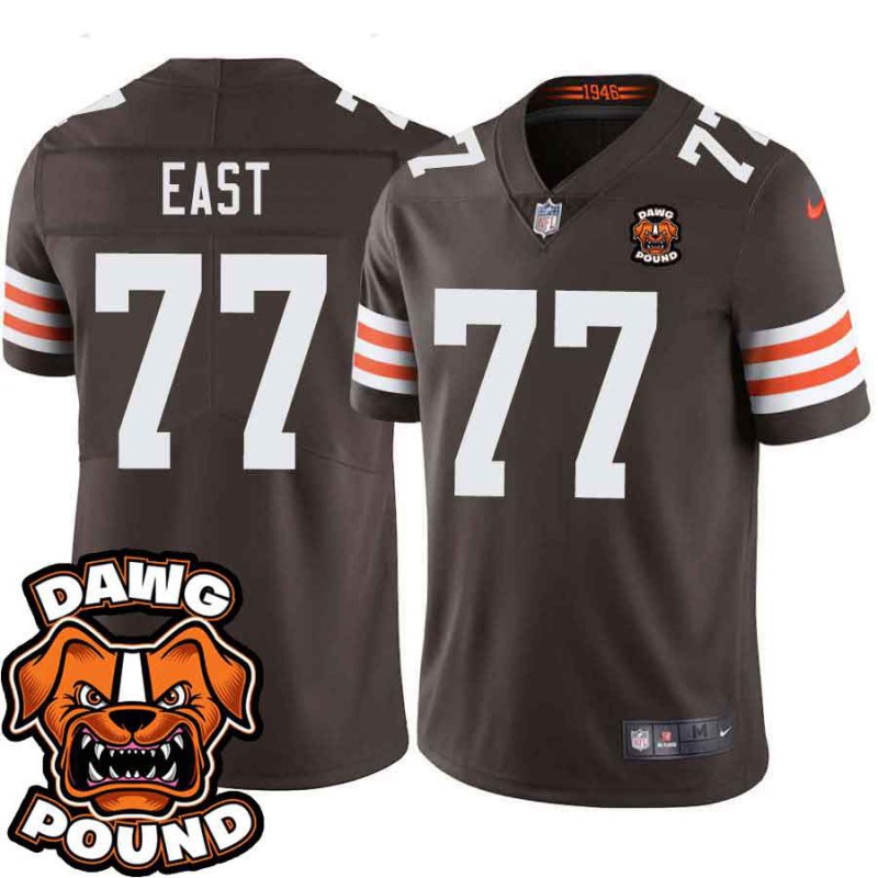 Browns #77 Ron East DAWG POUND Dog Head logo Jersey -Brown