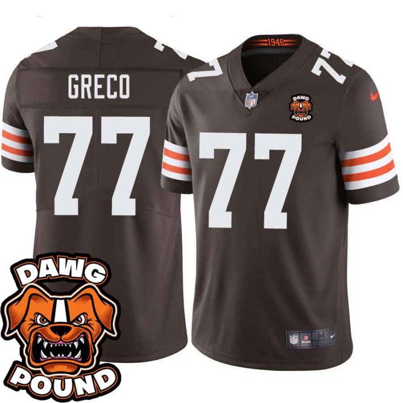 Browns #77 John Greco DAWG POUND Dog Head logo Jersey -Brown