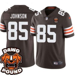 Browns #85 Kevin Johnson DAWG POUND Dog Head logo Jersey -Brown