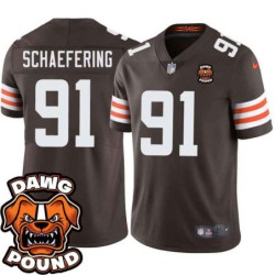 Browns #91 Brian Schaefering DAWG POUND Dog Head logo Jersey -Brown